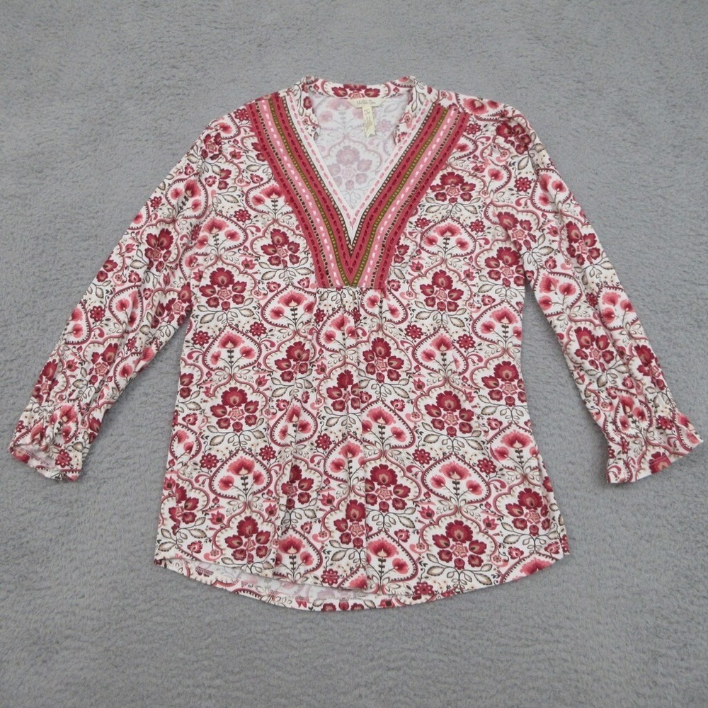 Matilda Jane Shirt Womens S Pink Floral Lace Cottagecore Prariecore Pleated
